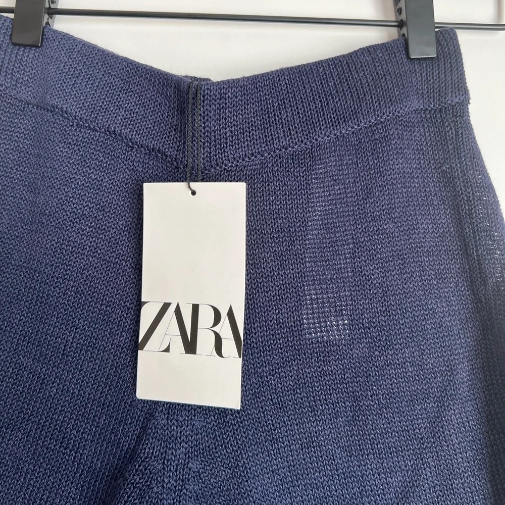 NWT Zara Linen Blend Knit Navy Blue Shorts Size Small - Picture 6 of 7